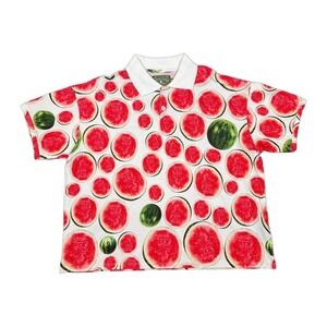 Denim Tears Watermelon Graphic Polo Shirt Mens Medium White Short Sleeve USA